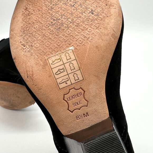 TORY BURCH Gemma Open Toe Ankle Booties Womens 8.5 Black Suede Stacked Heel 65mm - Picture 11 of 11